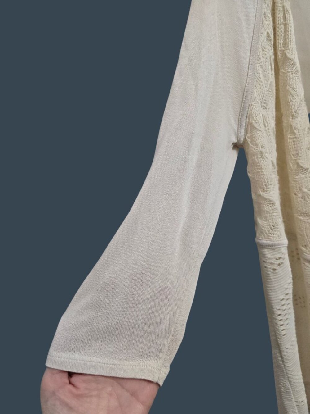 NWT Chicos Trixie Cardigan Cream 3/4 Sleeve Open Front Lace Sweater Size 0 - Picture 8 of 15